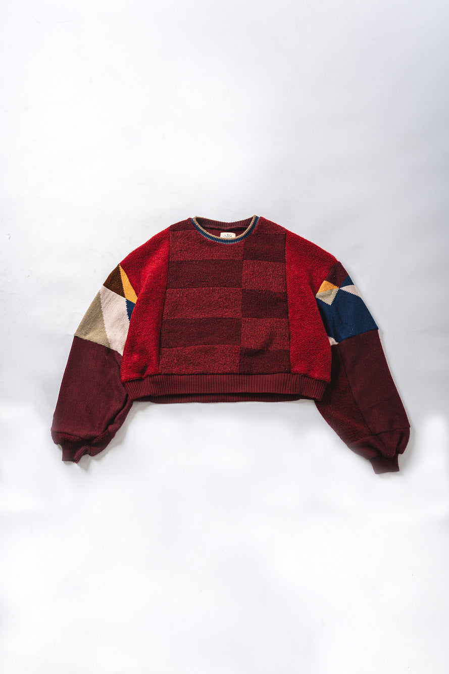 【REMAKEBYK×StyleReborn】Remake Cropped Knit Sweater Red