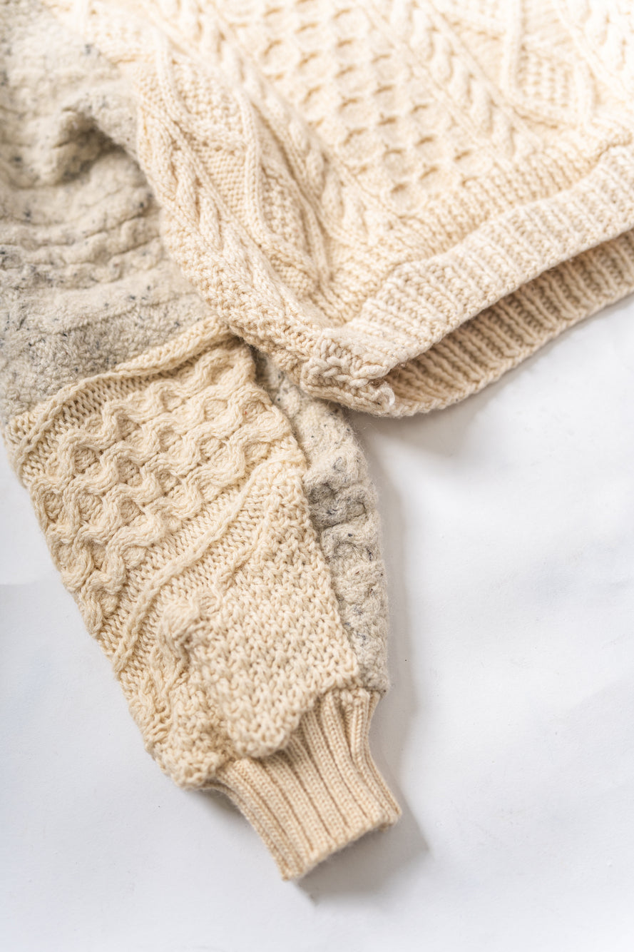 【REMAKEBYK×StyleReborn】Remake Cropped Fisherman Knit Sweater Ecru×Gray Pockets
