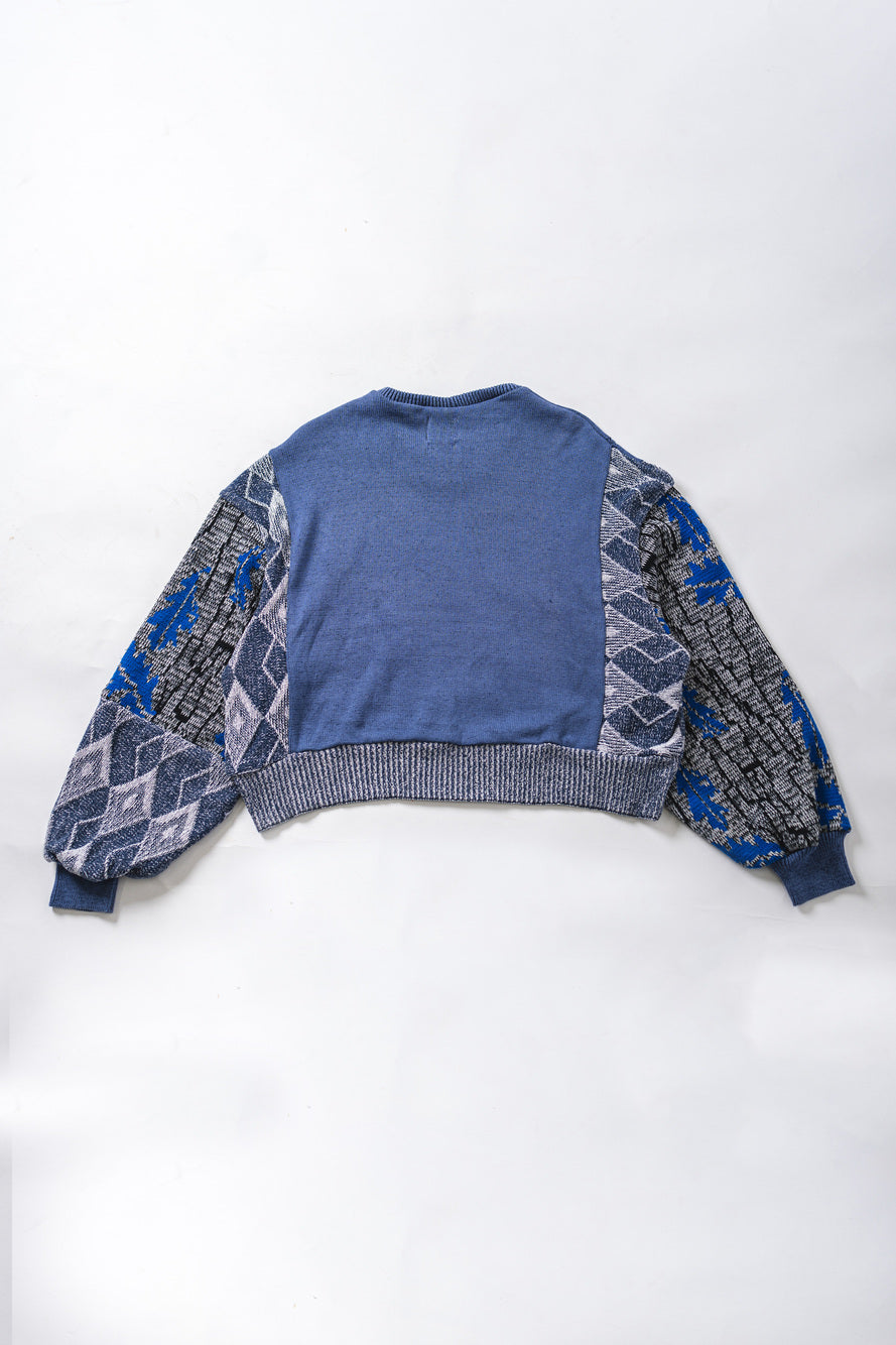 【REMAKEBYK×StyleReborn】Remake Cropped Knit Sweater Blue