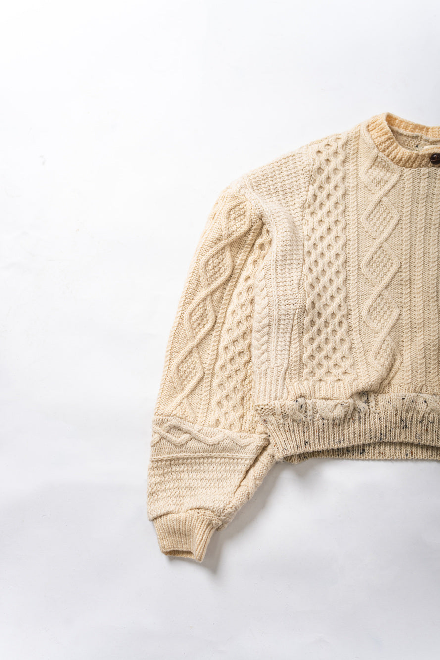 【REMAKEBYK×StyleReborn】Remake Cropped Fisherman Knit Sweater Ecru Kurumi Button