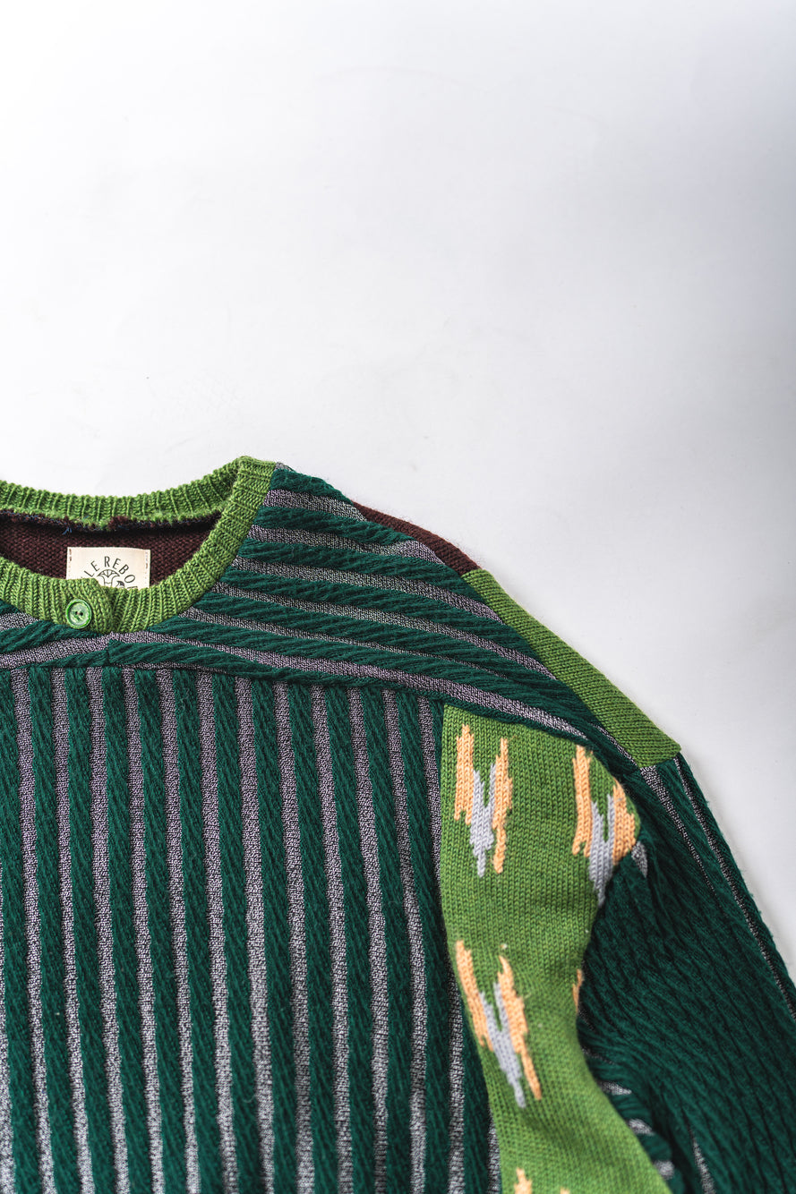 【REMAKEBYK×StyleReborn】Remake Cropped Knit Sweater Green×Brown