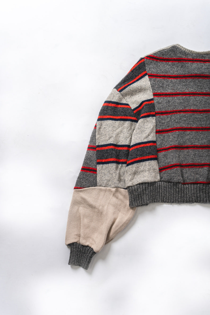 【REMAKEBYK×StyleReborn】Remake Cropped Knit Sweater Gray×Horizontal Stripe