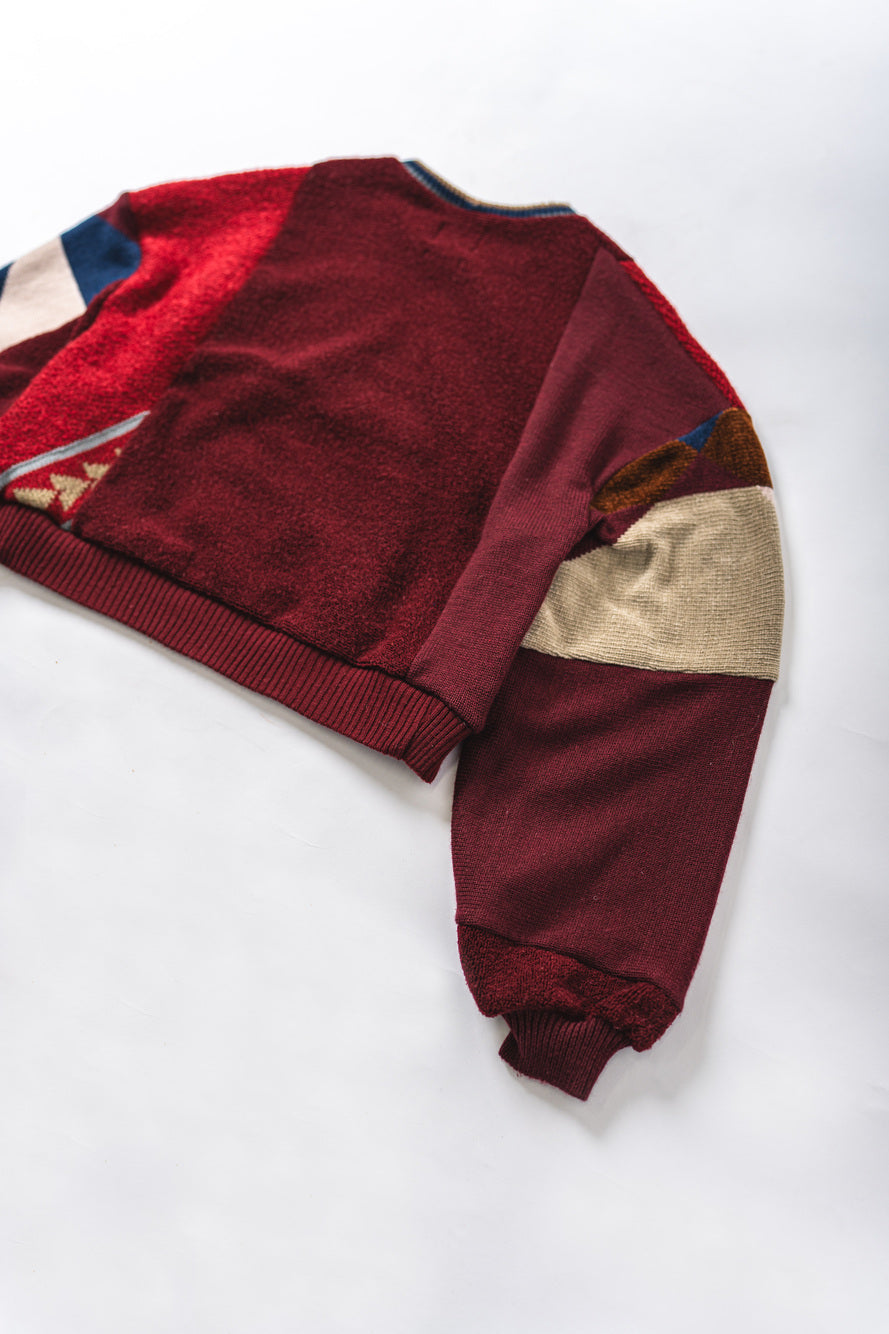 【REMAKEBYK×StyleReborn】Remake Cropped Knit Sweater Red