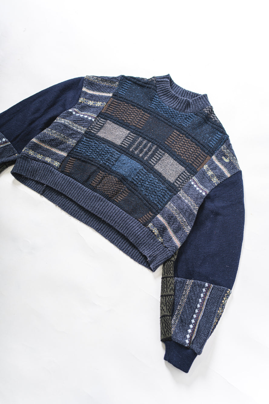 【REMAKEBYK×StyleReborn】Remake Cropped Knit Sweater Navy