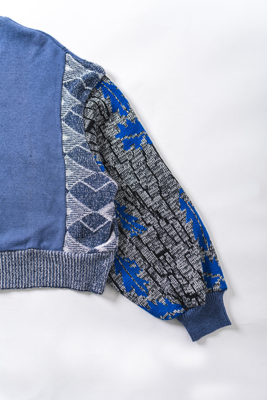 【REMAKEBYK×StyleReborn】Remake Cropped Knit Sweater Blue