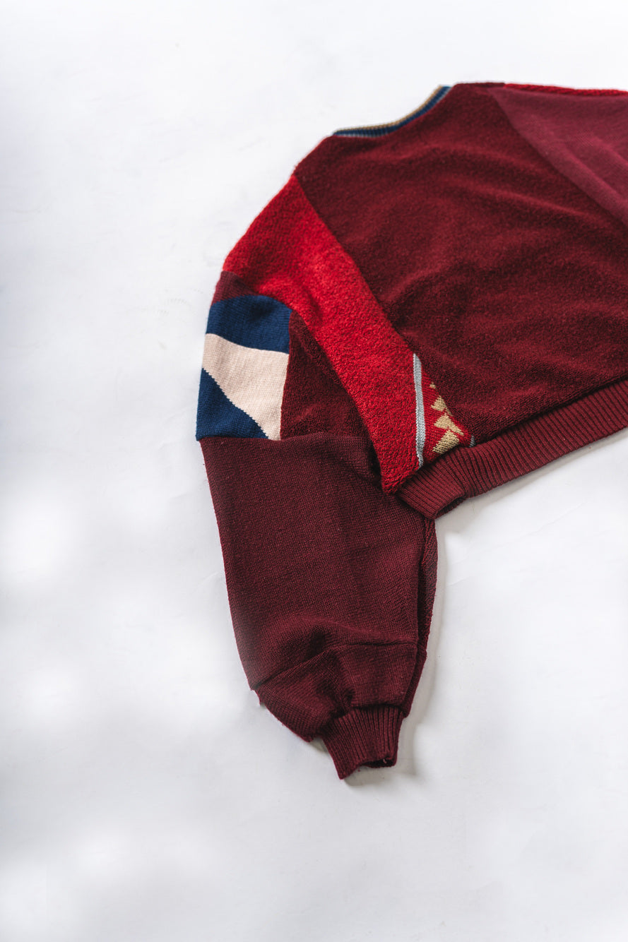 【REMAKEBYK×StyleReborn】Remake Cropped Knit Sweater Red