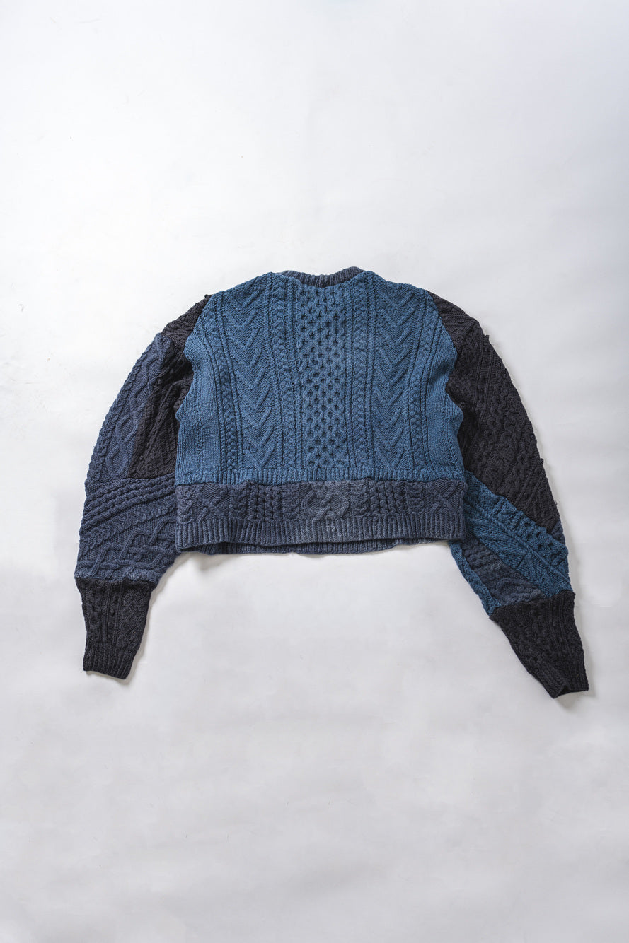 【REMAKEBYK×StyleReborn】Remake Cropped Fisherman Knit Sweater Blue×Black