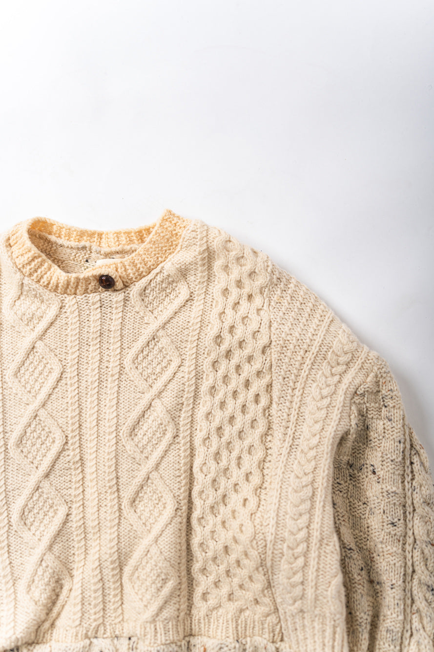 【REMAKEBYK×StyleReborn】Remake Cropped Fisherman Knit Sweater Ecru Kurumi Button