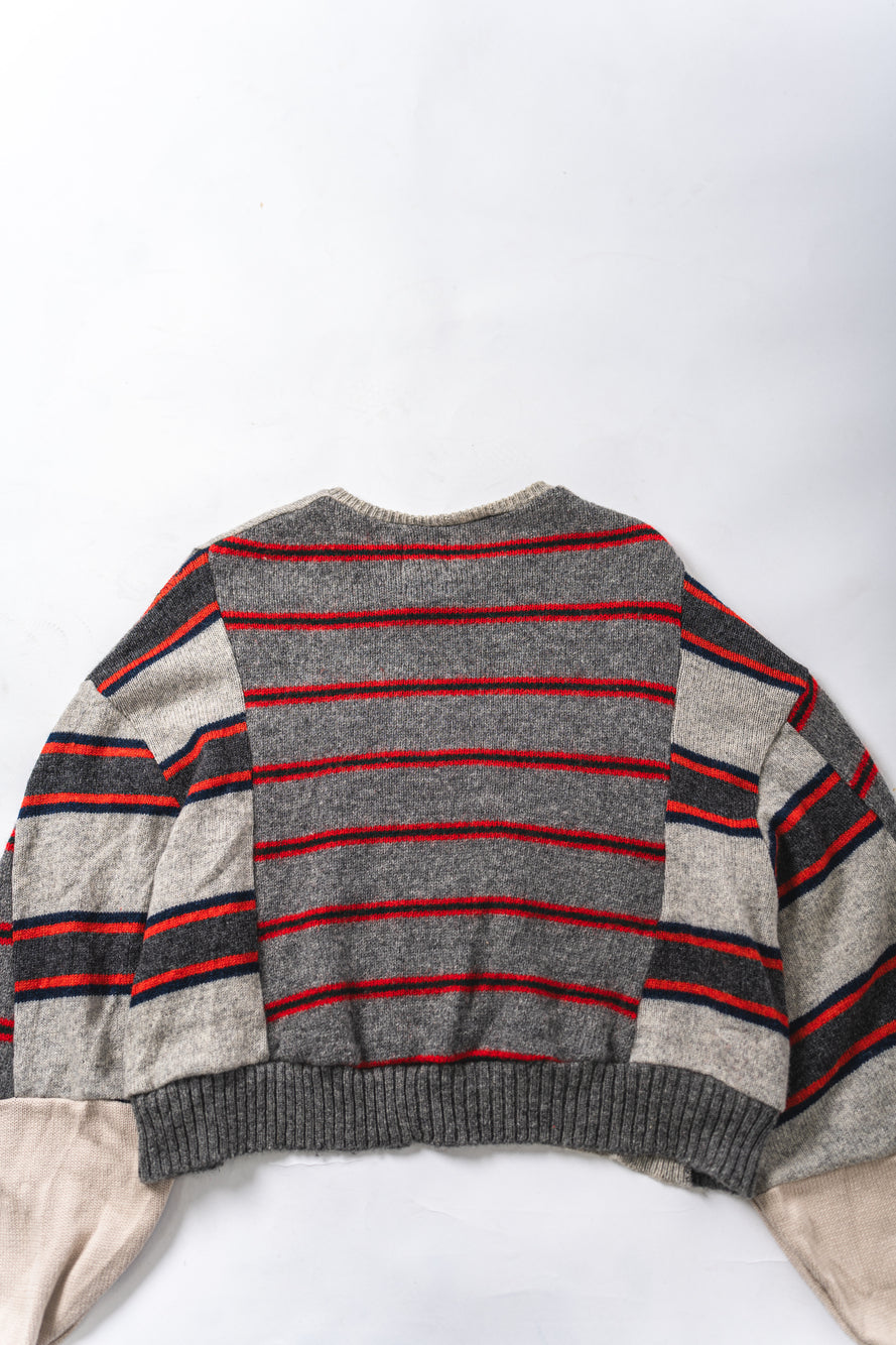 【REMAKEBYK×StyleReborn】Remake Cropped Knit Sweater Gray×Horizontal Stripe