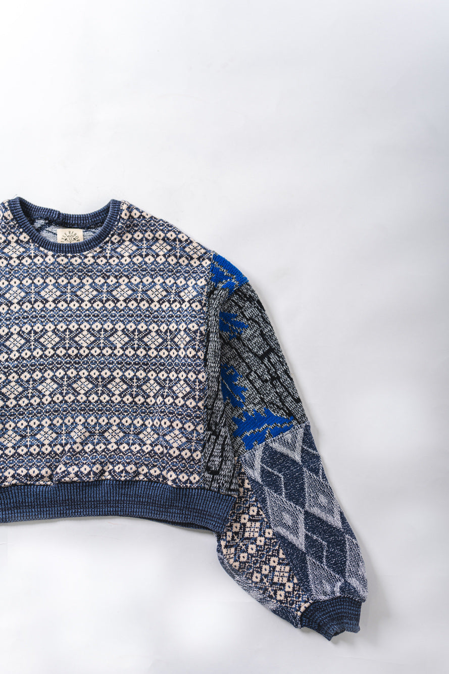 【REMAKEBYK×StyleReborn】Remake Cropped Knit Sweater Blue×Nordic