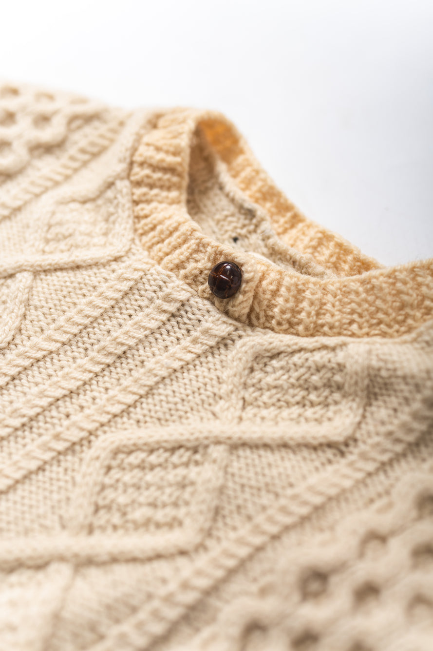 【REMAKEBYK×StyleReborn】Remake Cropped Fisherman Knit Sweater Ecru Kurumi Button