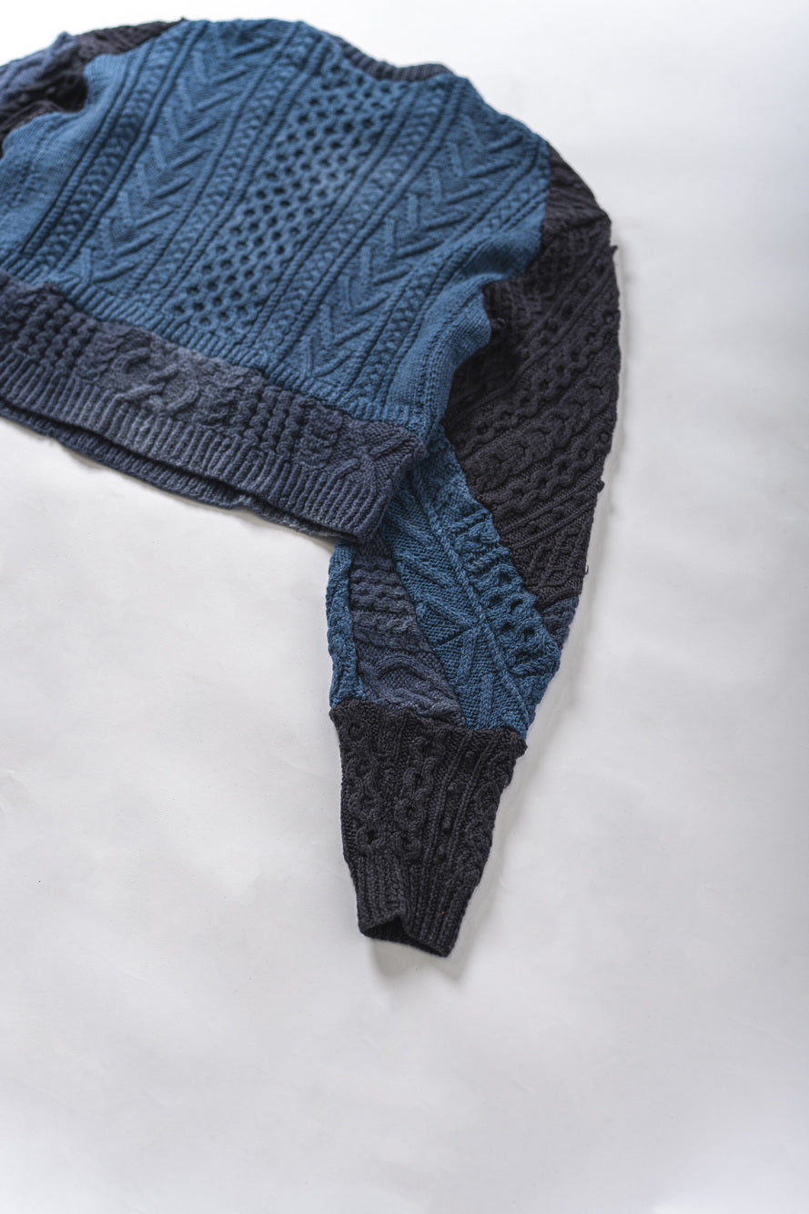 【REMAKEBYK×StyleReborn】Remake Cropped Fisherman Knit Sweater Blue×Black