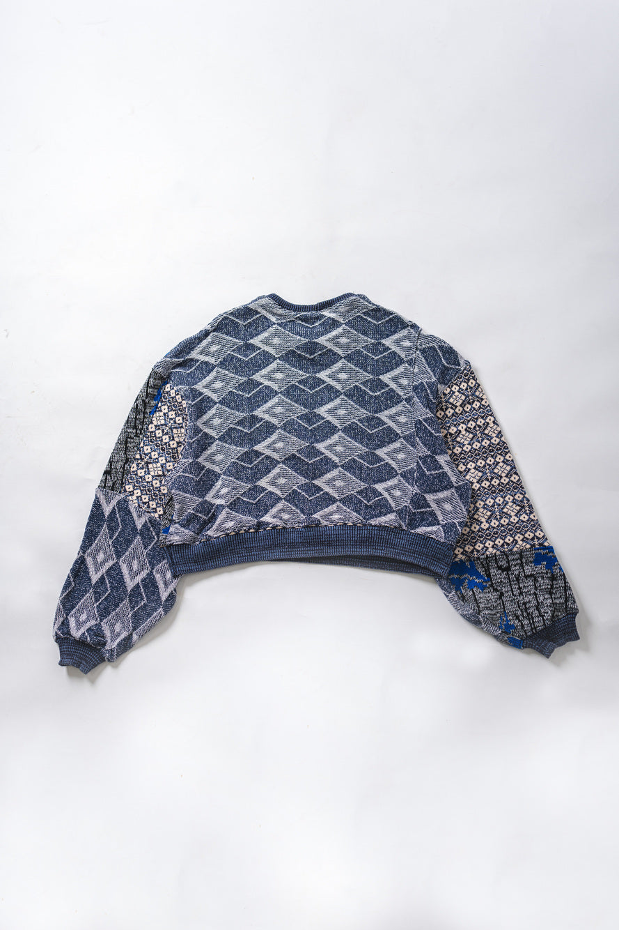 【REMAKEBYK×StyleReborn】Remake Cropped Knit Sweater Blue×Nordic