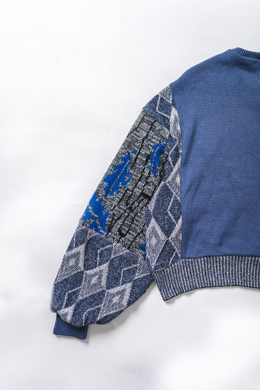 【REMAKEBYK×StyleReborn】Remake Cropped Knit Sweater Blue