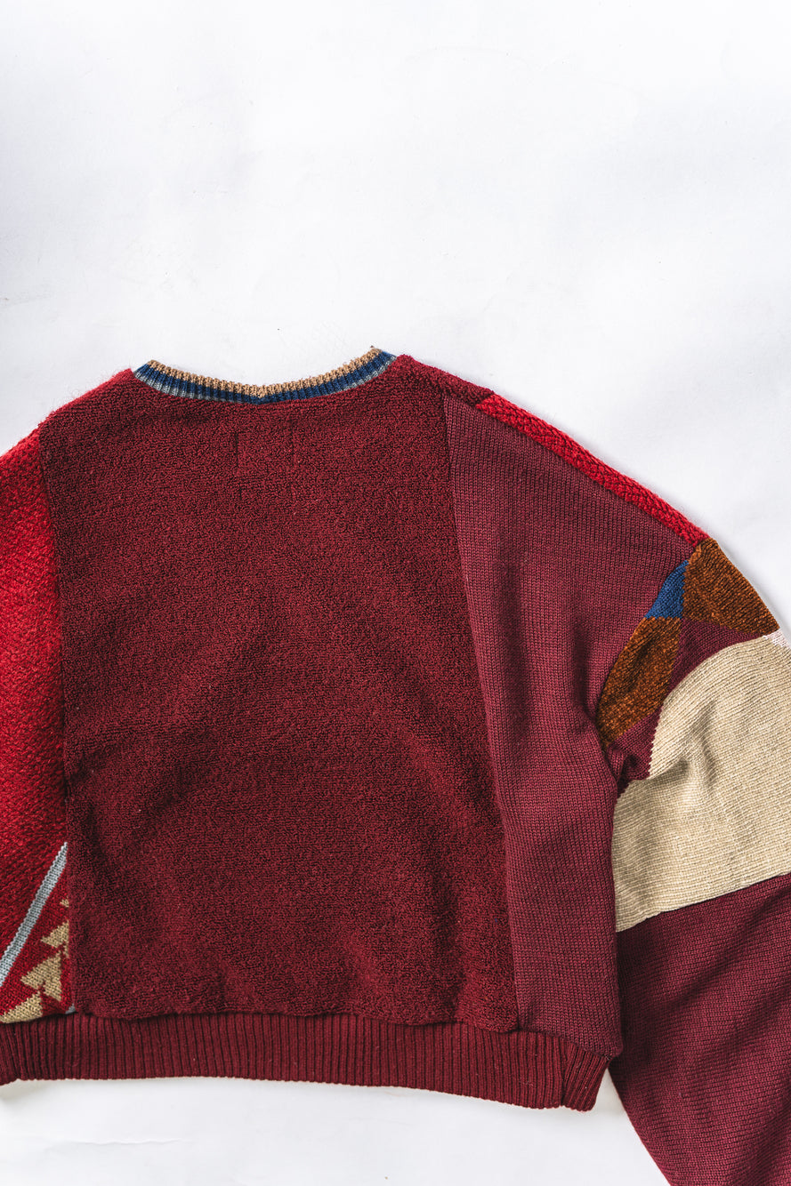 【REMAKEBYK×StyleReborn】Remake Cropped Knit Sweater Red