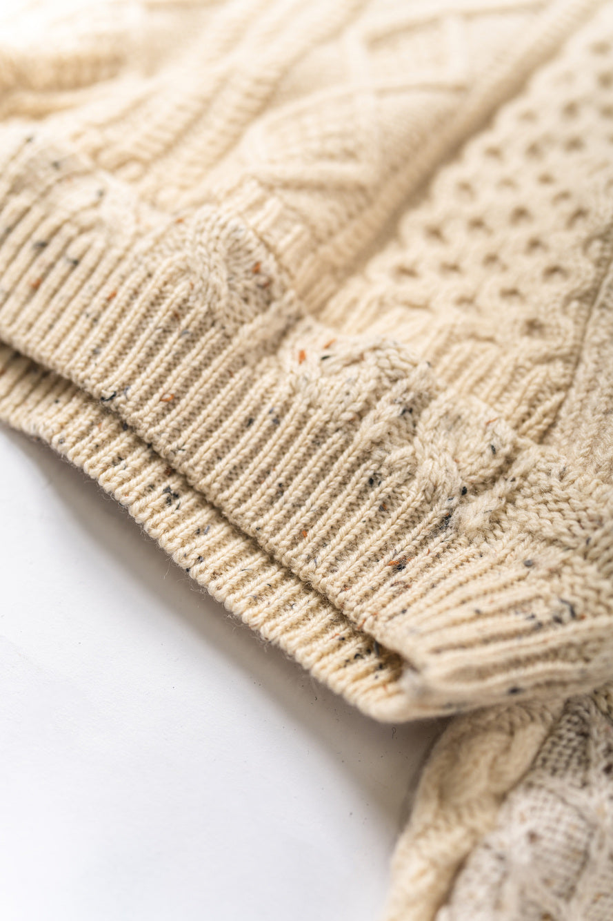 【REMAKEBYK×StyleReborn】Remake Cropped Fisherman Knit Sweater Ecru Kurumi Button