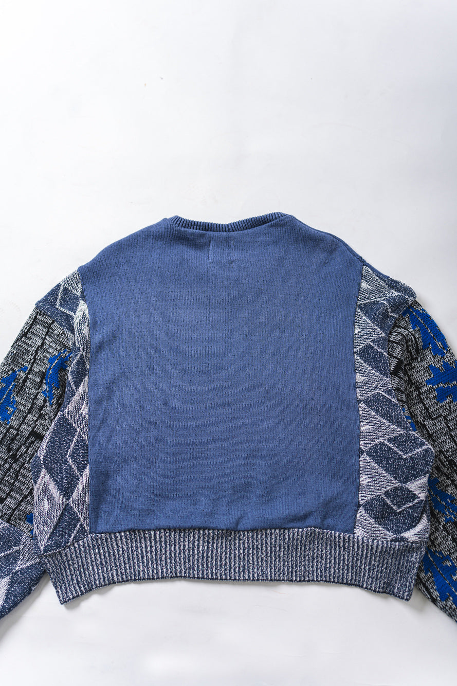 【REMAKEBYK×StyleReborn】Remake Cropped Knit Sweater Blue