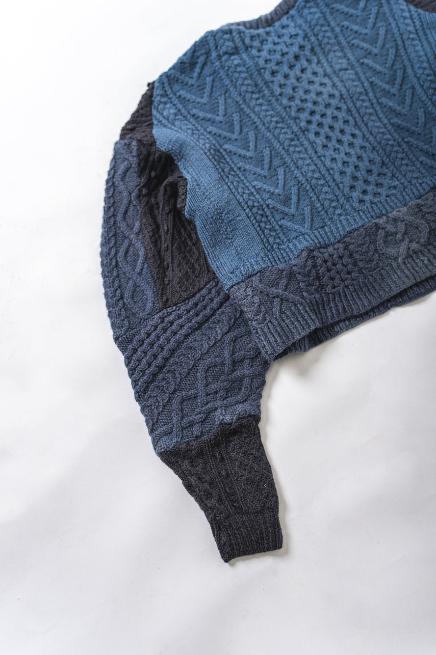 【REMAKEBYK×StyleReborn】Remake Cropped Fisherman Knit Sweater Blue×Black