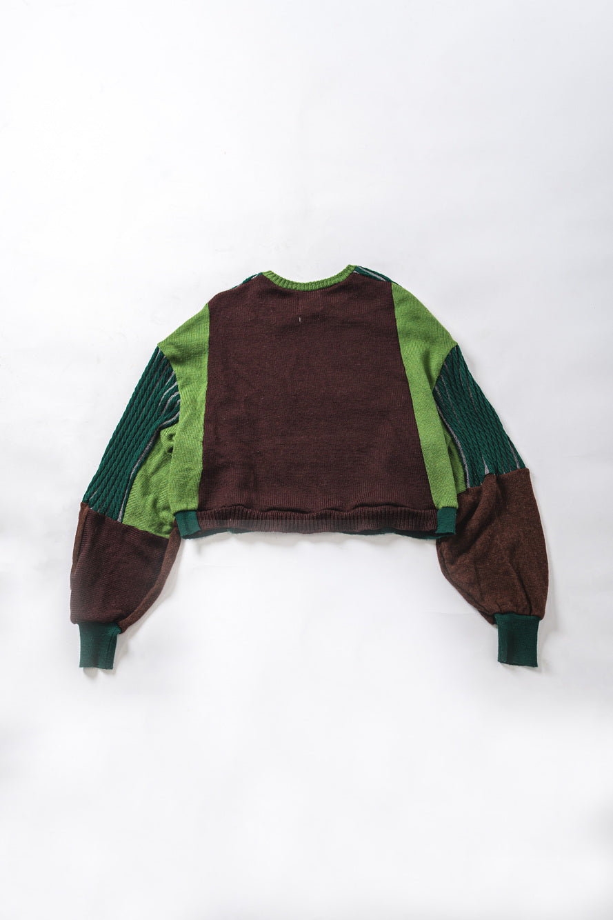 【REMAKEBYK×StyleReborn】Remake Cropped Knit Sweater Green×Brown