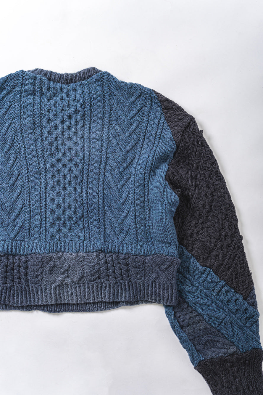 【REMAKEBYK×StyleReborn】Remake Cropped Fisherman Knit Sweater Blue×Black