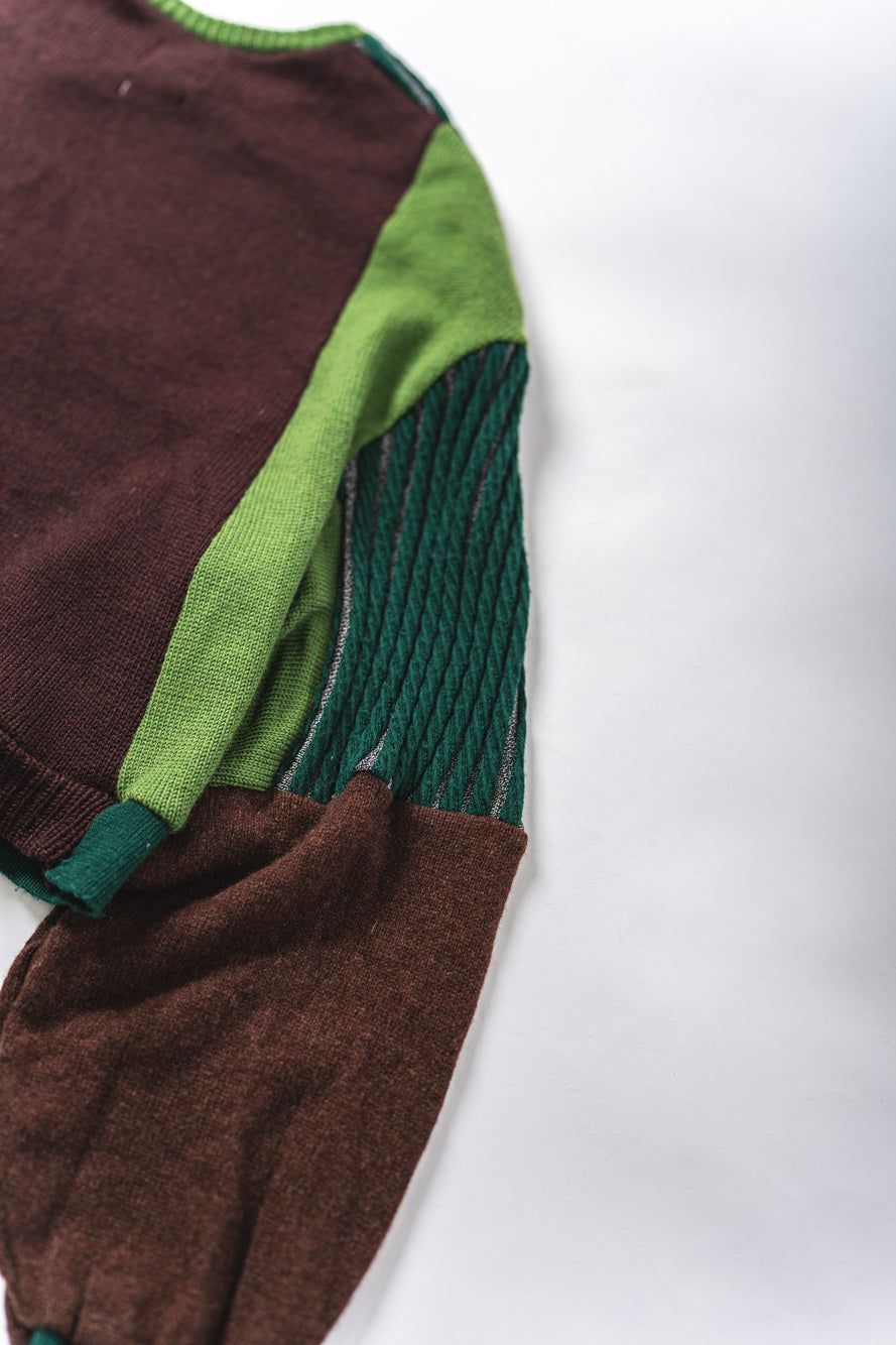 【REMAKEBYK×StyleReborn】Remake Cropped Knit Sweater Green×Brown