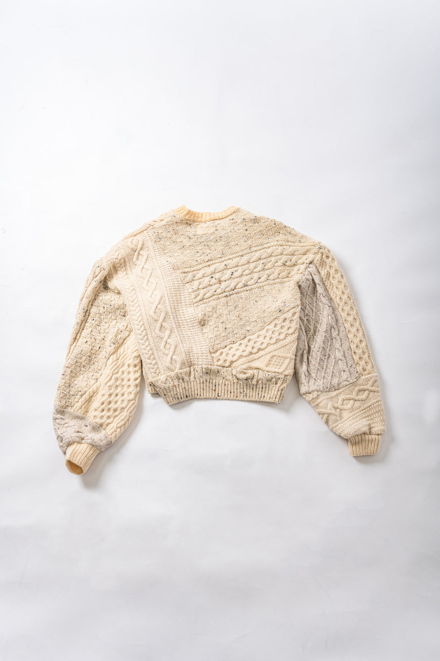 【REMAKEBYK×StyleReborn】Remake Cropped Fisherman Knit Sweater Ecru Kurumi Button