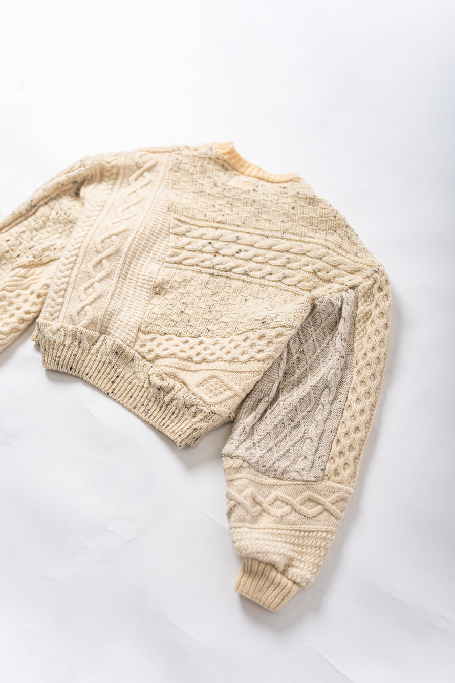 【REMAKEBYK×StyleReborn】Remake Cropped Fisherman Knit Sweater Ecru Kurumi Button