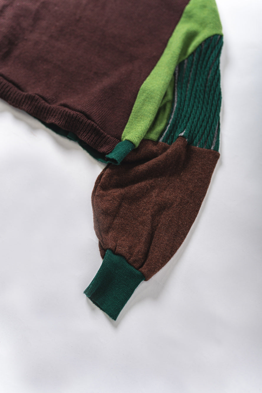 【REMAKEBYK×StyleReborn】Remake Cropped Knit Sweater Green×Brown