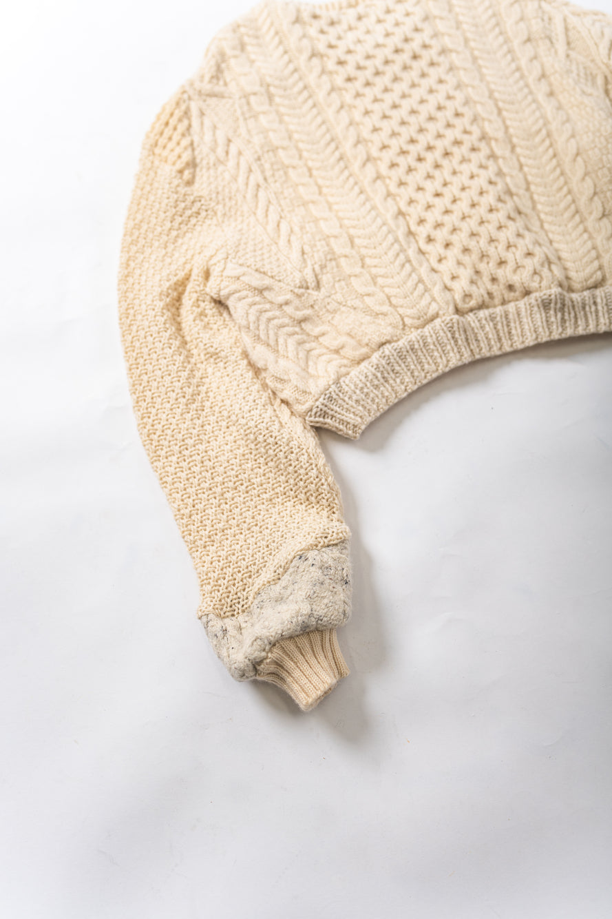 【REMAKEBYK×StyleReborn】Remake Cropped Fisherman Knit Sweater Ecru×Gray Pockets