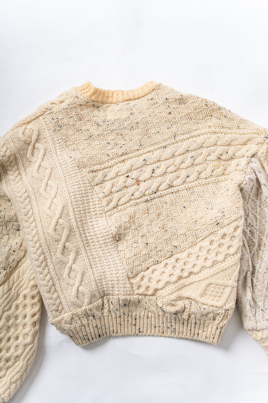 【REMAKEBYK×StyleReborn】Remake Cropped Fisherman Knit Sweater Ecru Kurumi Button