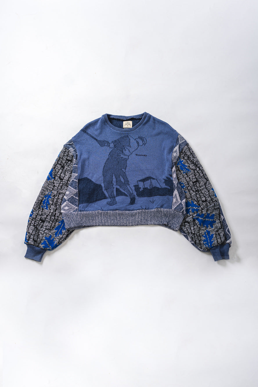 【REMAKEBYK×StyleReborn】Remake Cropped Knit Sweater Blue