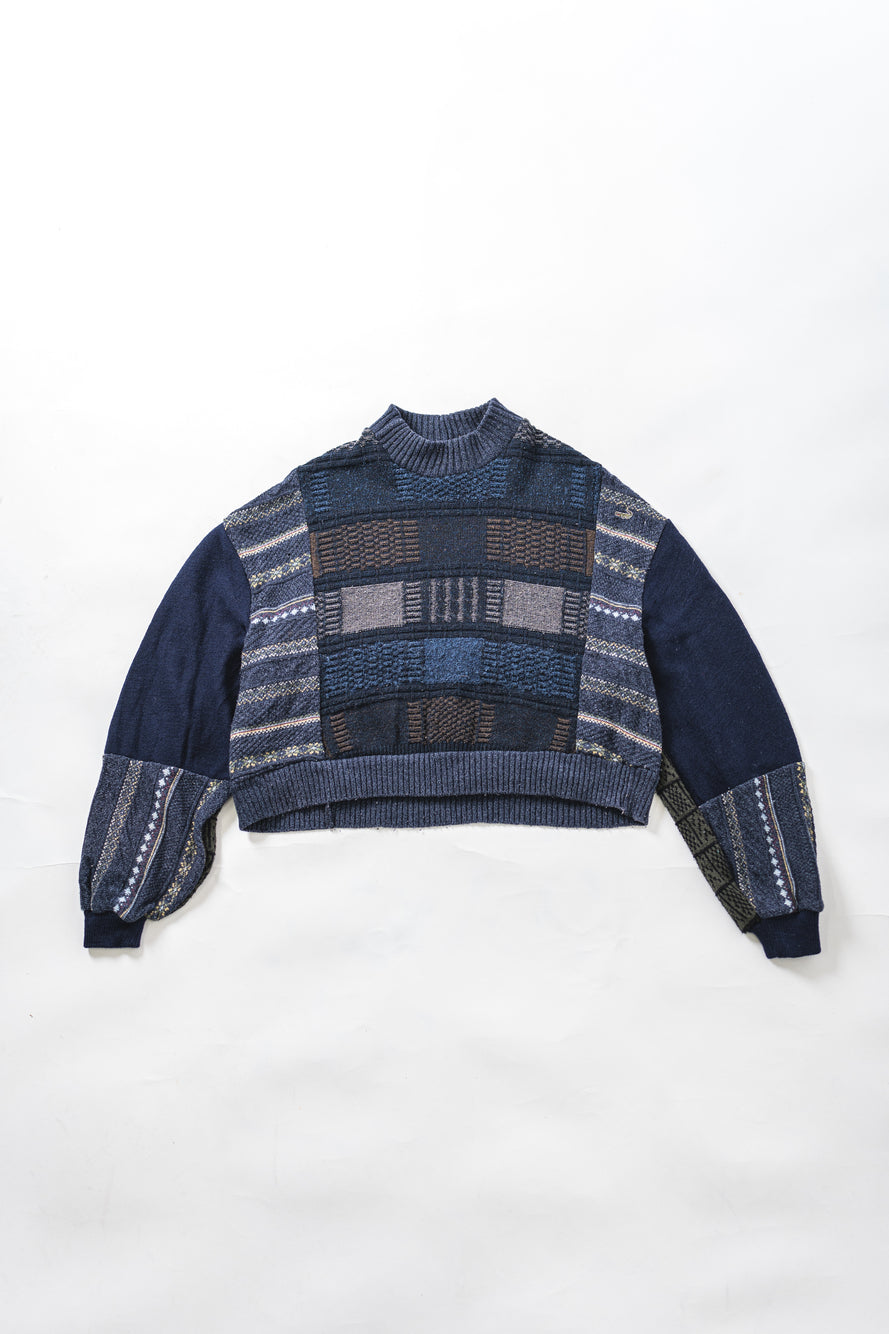 【REMAKEBYK×StyleReborn】Remake Cropped Knit Sweater Navy