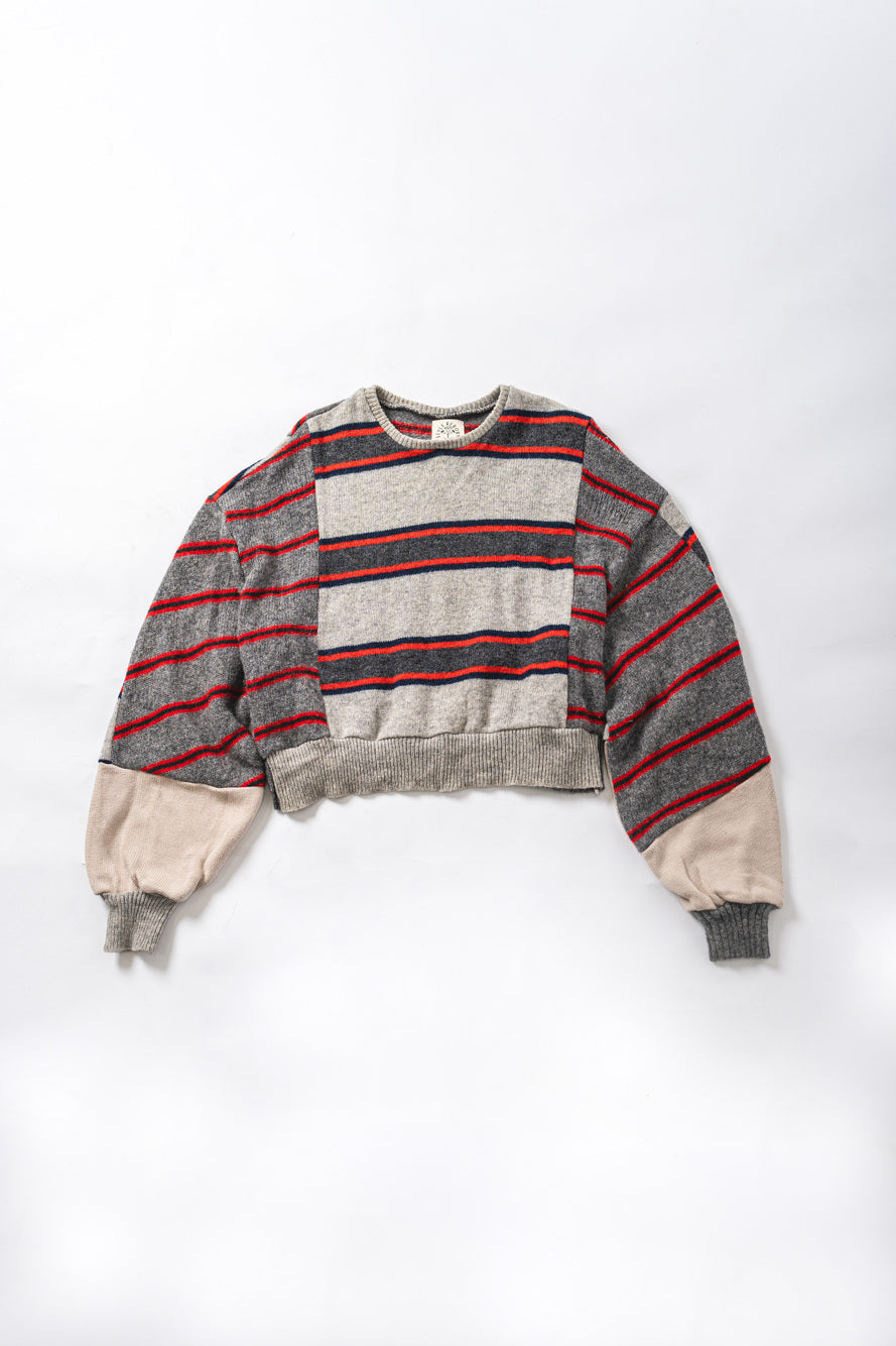 【REMAKEBYK×StyleReborn】Remake Cropped Knit Sweater Gray×Horizontal Stripe