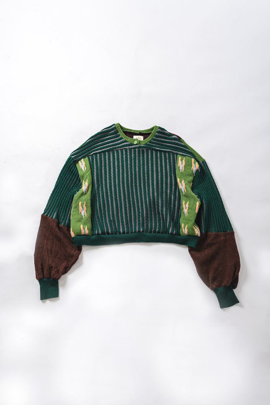 【REMAKEBYK×StyleReborn】Remake Cropped Knit Sweater Green×Brown