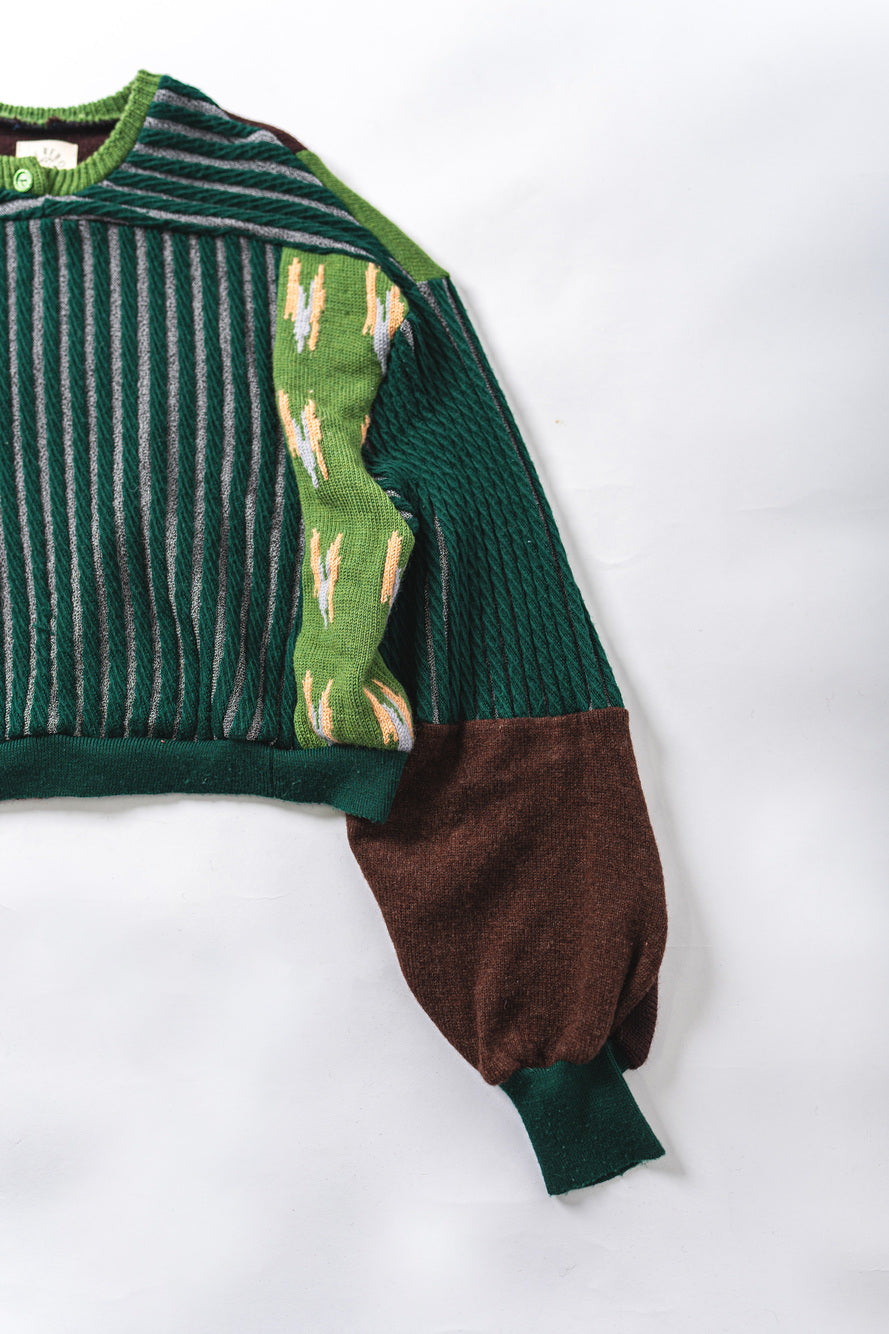 【REMAKEBYK×StyleReborn】Remake Cropped Knit Sweater Green×Brown