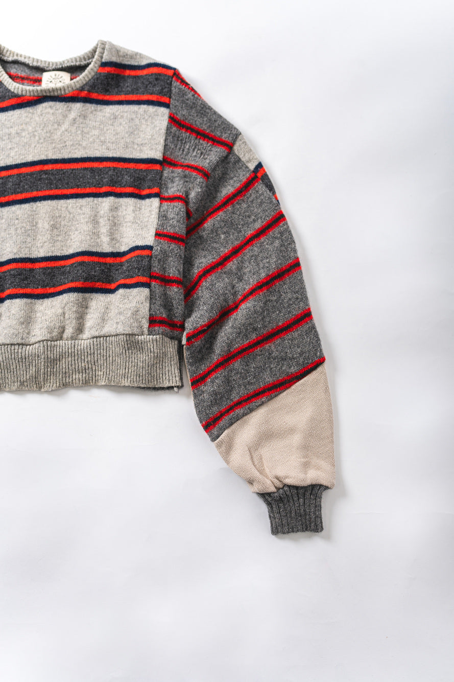 【REMAKEBYK×StyleReborn】Remake Cropped Knit Sweater Gray×Horizontal Stripe