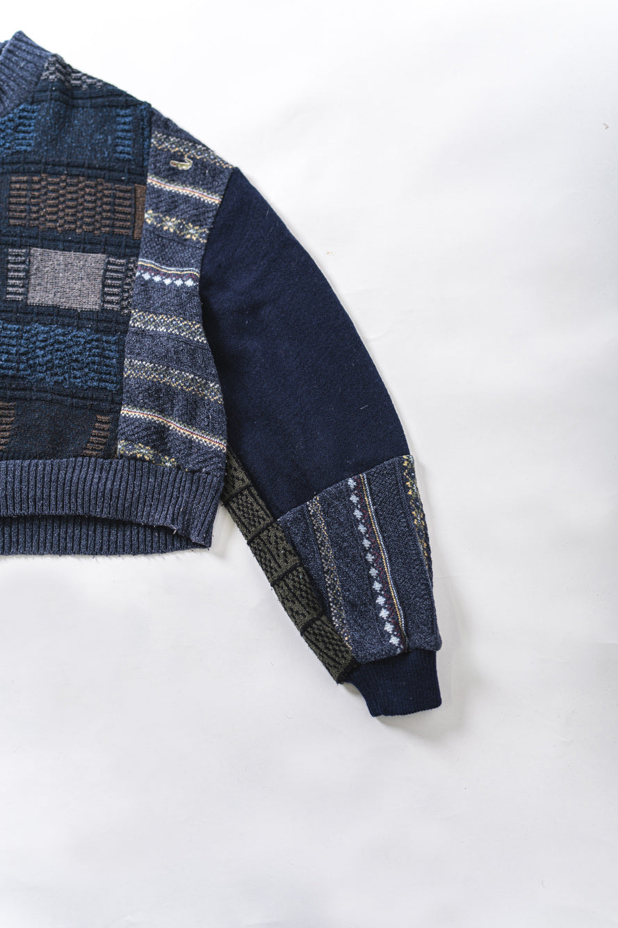 【REMAKEBYK×StyleReborn】Remake Cropped Knit Sweater Navy