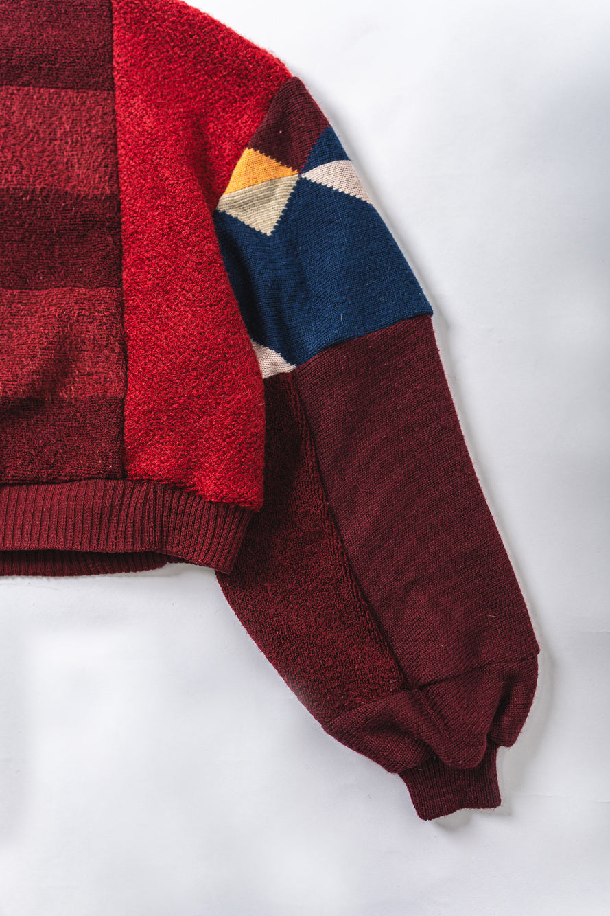 【REMAKEBYK×StyleReborn】Remake Cropped Knit Sweater Red