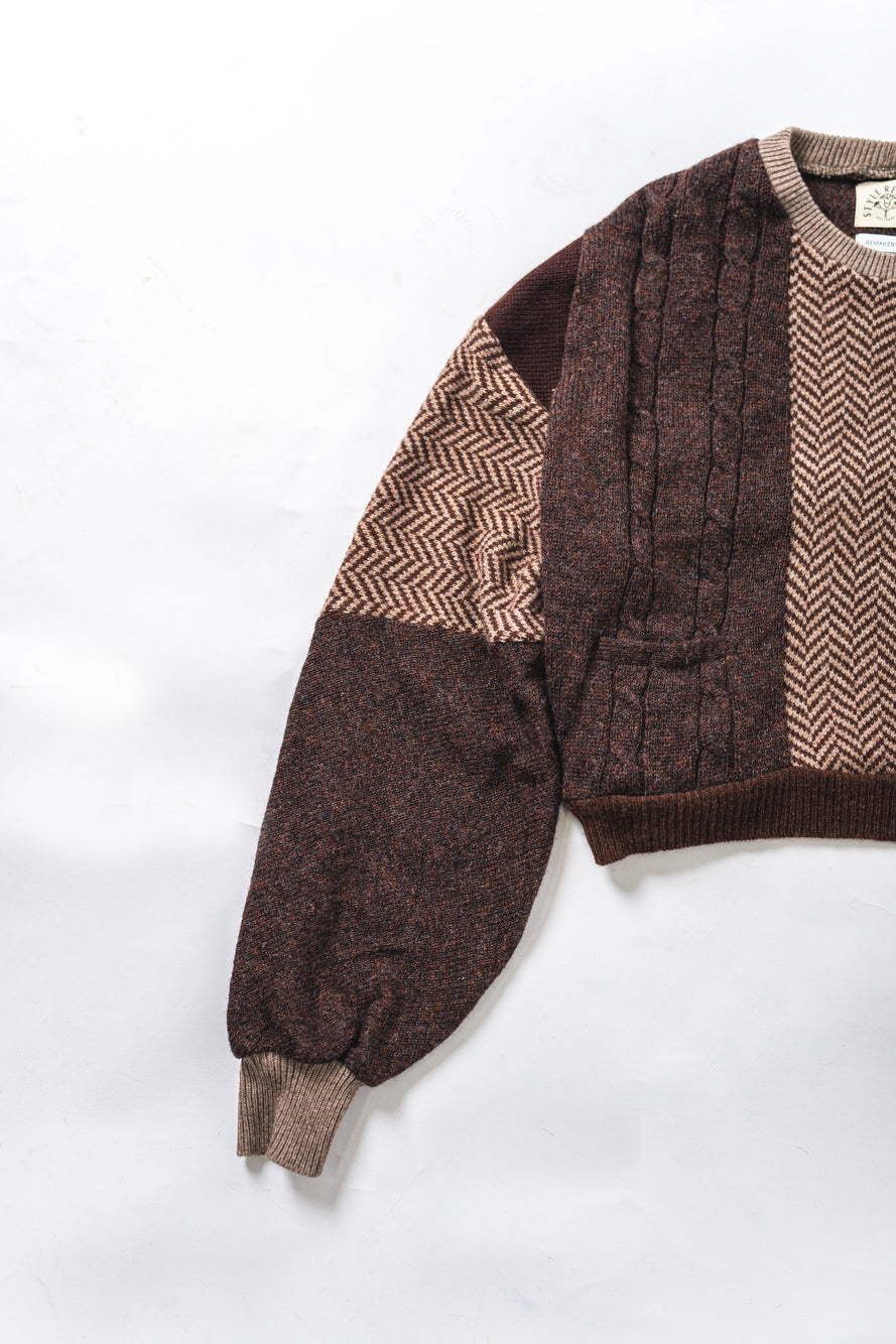 【REMAKEBYK×StyleReborn】Remake Cropped Knit Sweater Brown
