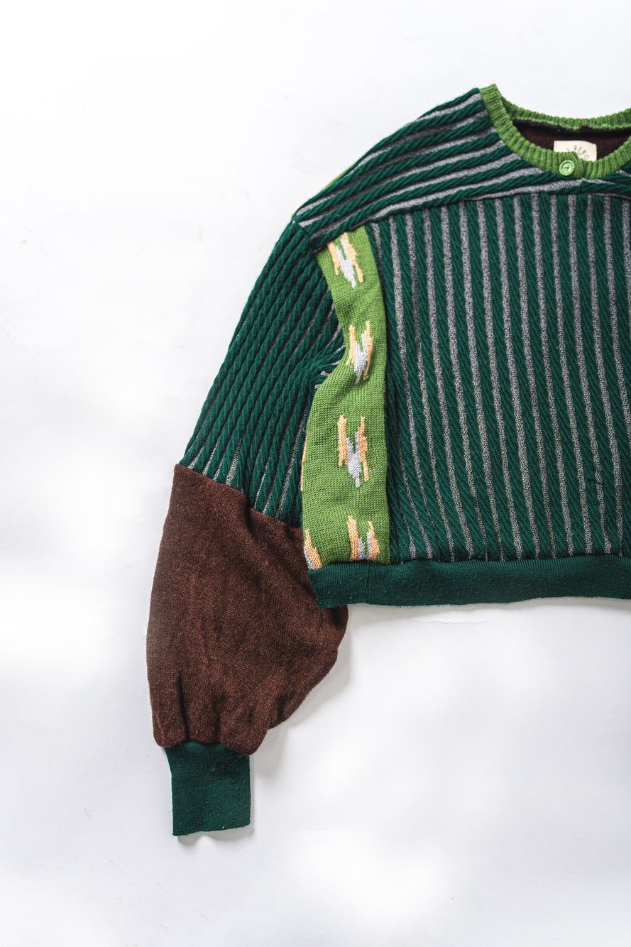 【REMAKEBYK×StyleReborn】Remake Cropped Knit Sweater Green×Brown
