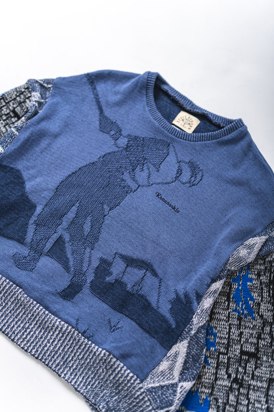 【REMAKEBYK×StyleReborn】Remake Cropped Knit Sweater Blue