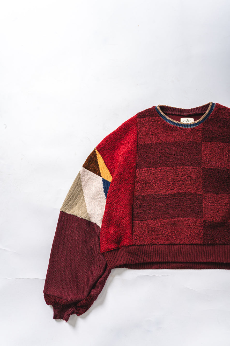 【REMAKEBYK×StyleReborn】Remake Cropped Knit Sweater Red