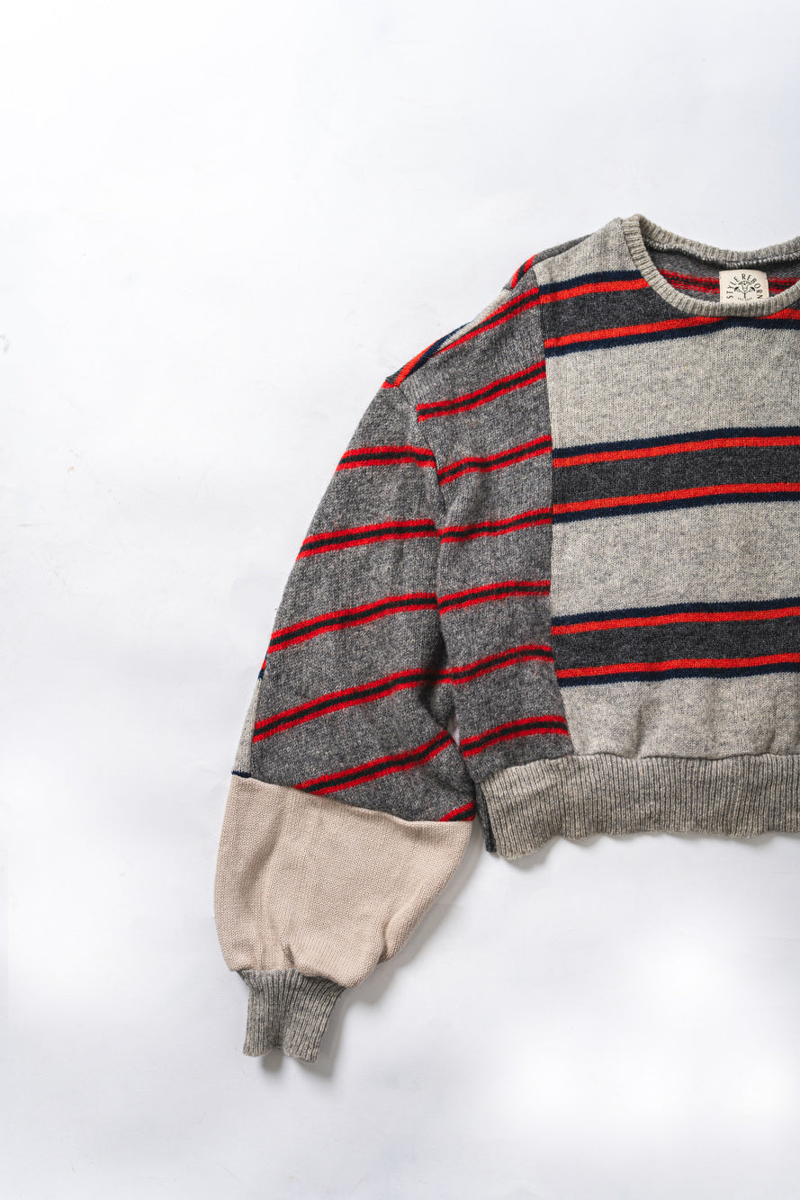 【REMAKEBYK×StyleReborn】Remake Cropped Knit Sweater Gray×Horizontal Stripe