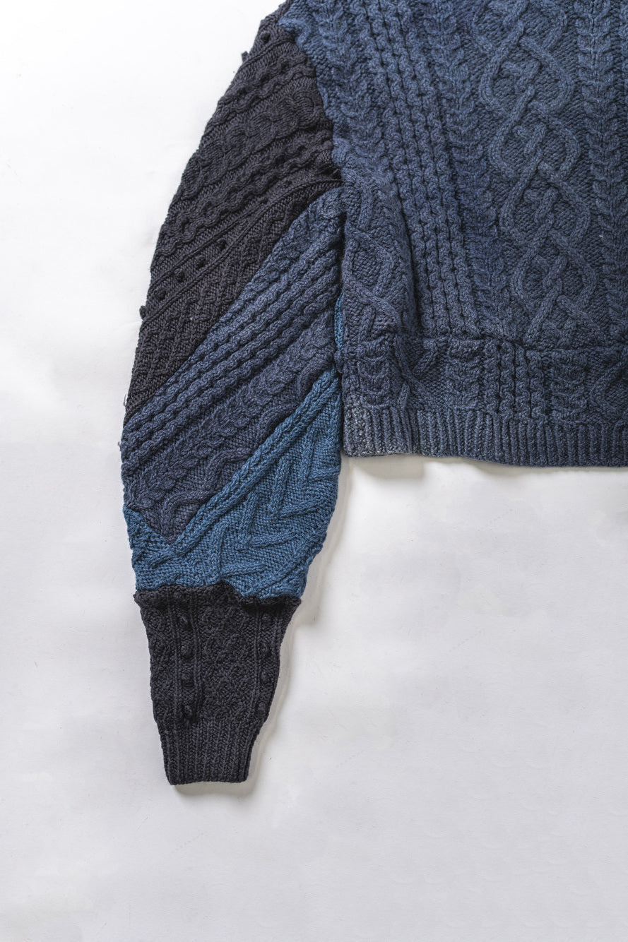 【REMAKEBYK×StyleReborn】Remake Cropped Fisherman Knit Sweater Blue×Black