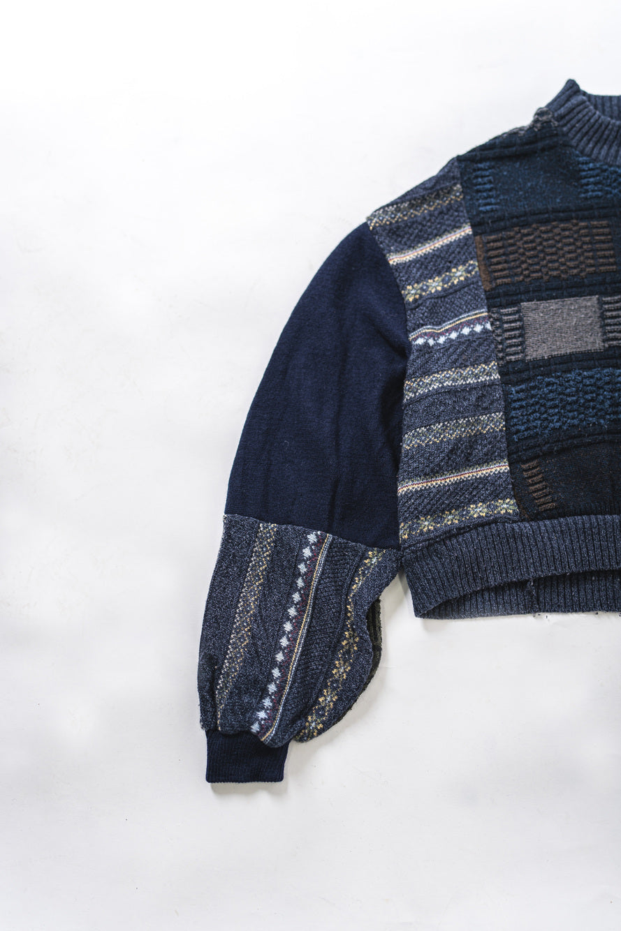 【REMAKEBYK×StyleReborn】Remake Cropped Knit Sweater Navy