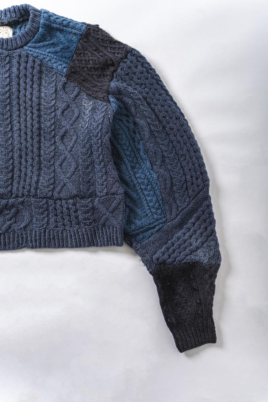 【REMAKEBYK×StyleReborn】Remake Cropped Fisherman Knit Sweater Blue×Black