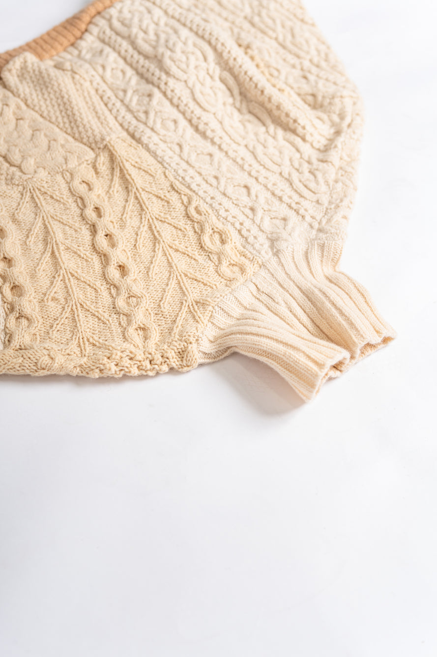 【REMAKEBYK×StyleReborn】Remake Cropped Fisherman Knit Sweater Ecru×Beige Built-up neckline