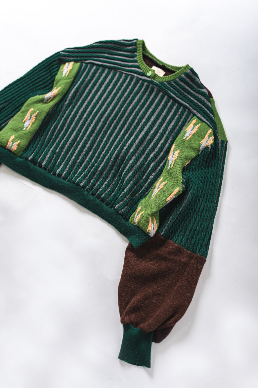 【REMAKEBYK×StyleReborn】Remake Cropped Knit Sweater Green×Brown