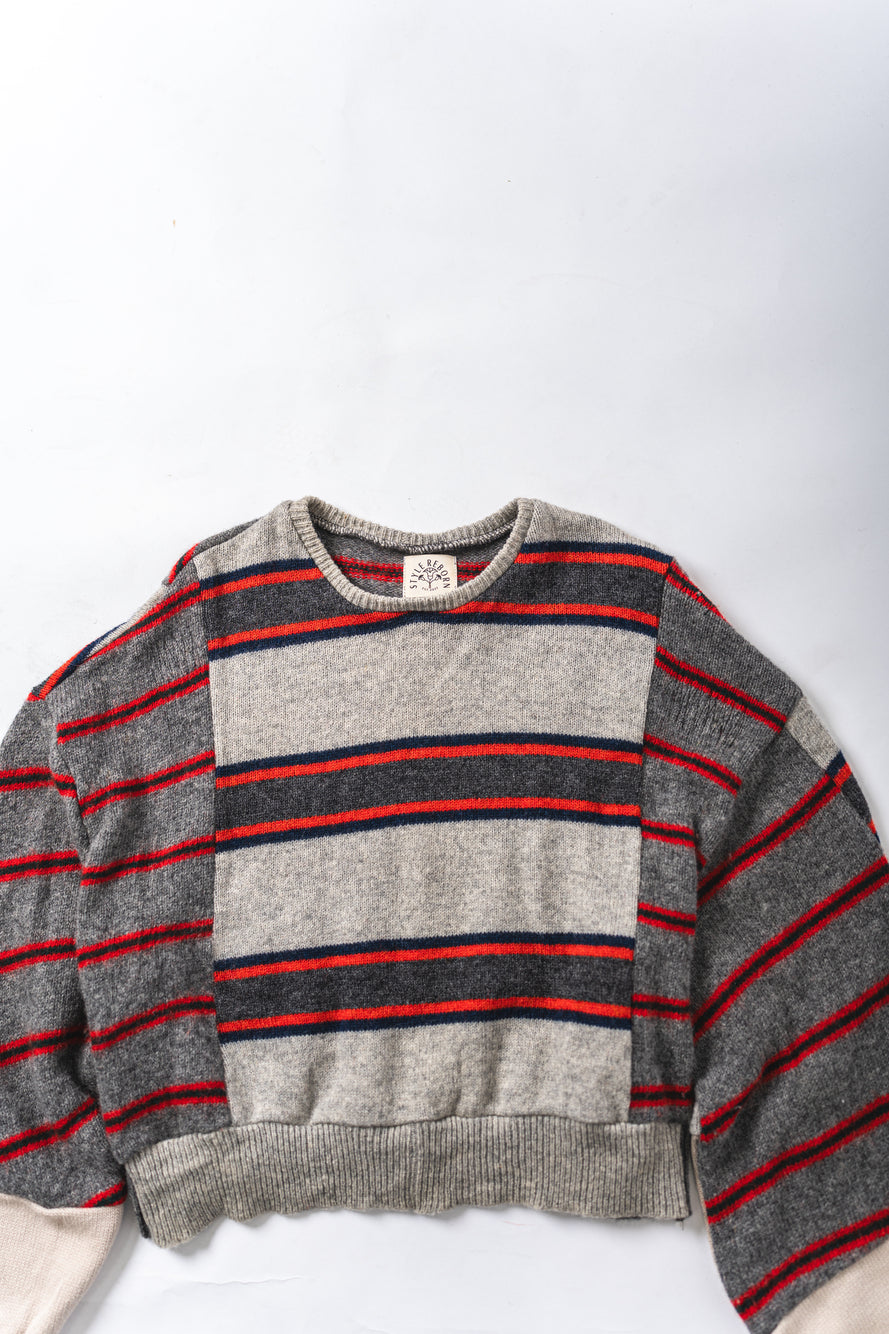 【REMAKEBYK×StyleReborn】Remake Cropped Knit Sweater Gray×Horizontal Stripe
