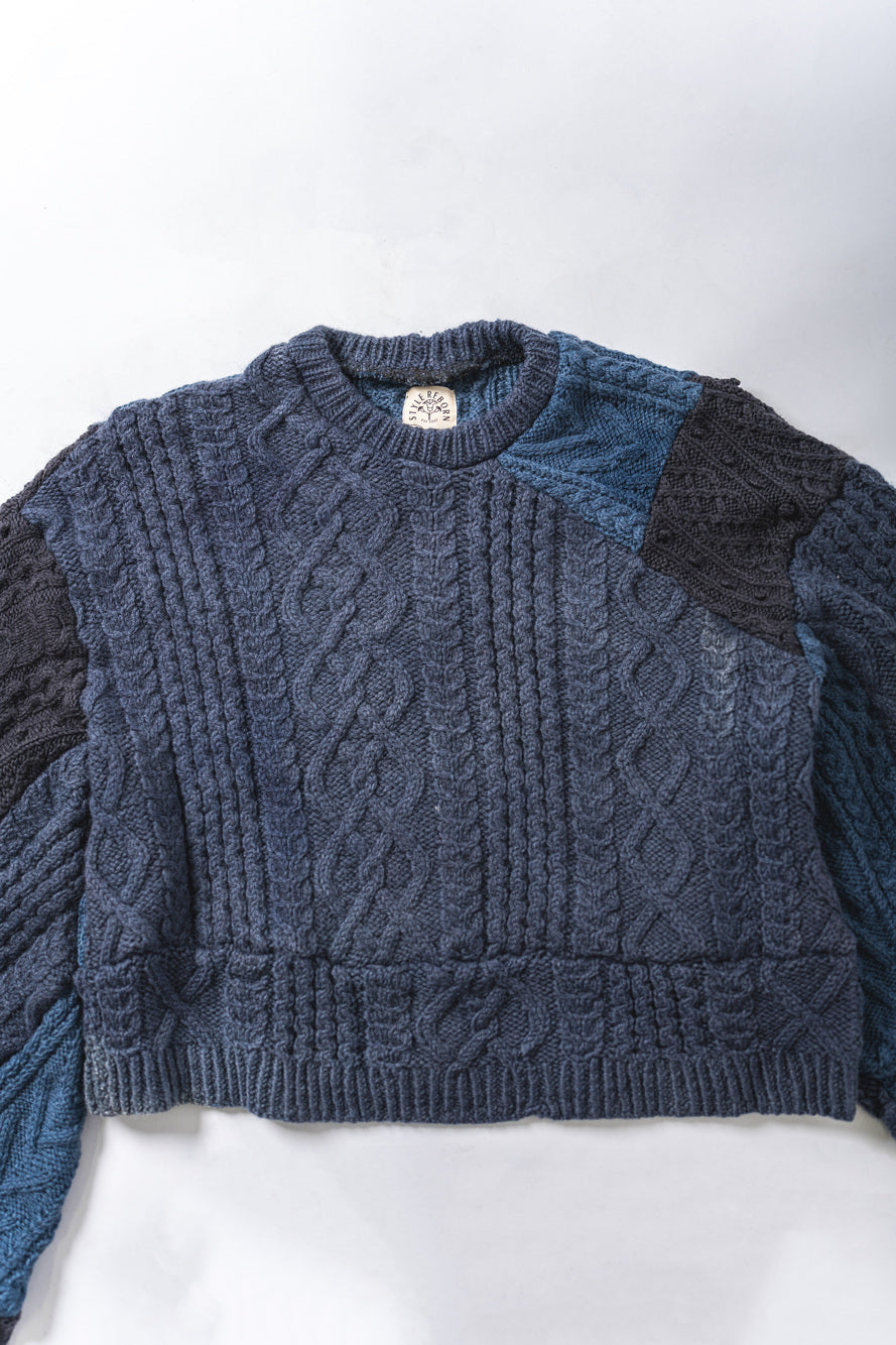 【REMAKEBYK×StyleReborn】Remake Cropped Fisherman Knit Sweater Blue×Black